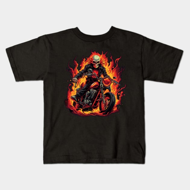 Skull Fire Retro Motorcycle Vintage Kids T-Shirt by Nenok